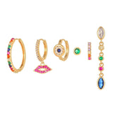 Multi Sets of Blue Flower Pierced Earrings, 4-6pcs, 18k Gold Plated Stud Drop Hoop Huggie Cuff Chain, S925 Needle, Stacked Lobe Designs with Dazzling Zirconia