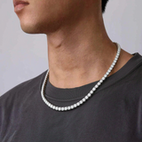 White Gold (Width 4mm) iced out tennis chain necklace worn