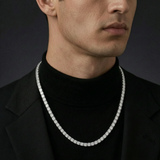 Man wearing the White Gold (Width 3mm) iced out tennis chain necklace