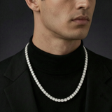 Man wearing the White Gold (Width 6mm) iced out tennis chain necklace
