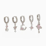 Multi Sets of Blue Flower Pierced Earrings, 4-6pcs, 18k Gold Plated Stud Drop Hoop Huggie Cuff Chain, S925 Needle, Stacked Lobe Designs with Dazzling Zirconia