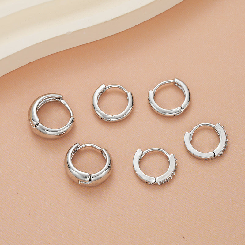 3 Pieces Small Hoop Huggie Earrings Set for Women, Silver Stud Earrings for Multiple Piercing Hypoallergenic Trendy Jewelry, Dainty Jackets Cartilage Cubic Zircon Earrings for Women's Gifts