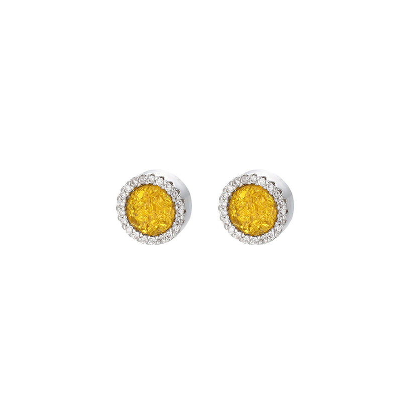 Multicolor Crystal Cluster Magnetic Round Halo Stud Earrings for Men Women, 6mm Round Crystal Inlaid Magnetic Earrings Non-Piercing Clip On Stud Earring - Fitiny