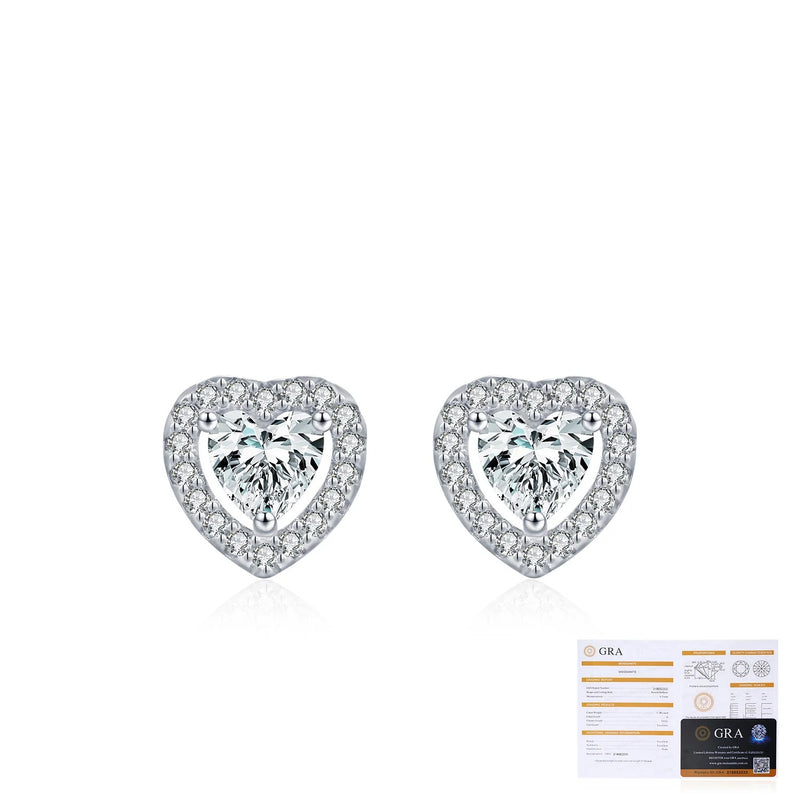 Sterling Silver Heart Stud Earrings with Moissanite Accents  - Detail View - FITINY Jewelry