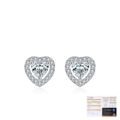 Sterling Silver Heart Stud Earrings with Moissanite Accents  - Detail View - FITINY Jewelry