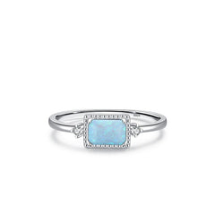 Geometric Opal Stud Earrings & Sterling Silver Ring Set in M - Side View - FITINY