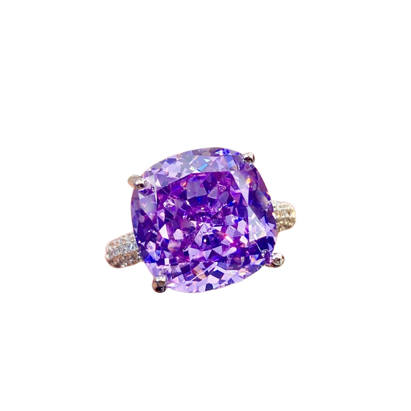 Multicolor Star Cut Bold Square CZ Adjustable Ring, Super Sparkling 14*14mm Main Cubic Zirconia, Pavé CZ Band, Dainty Luxe
