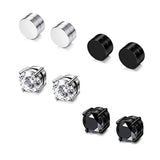 Stainless Steel Magnetic Stud Earrings for Men Women Unisex, 6/8mm 4-Prong Round CZ Inlaid Magnetic Earrings Non-Piercing Clip On Studs - Fitiny