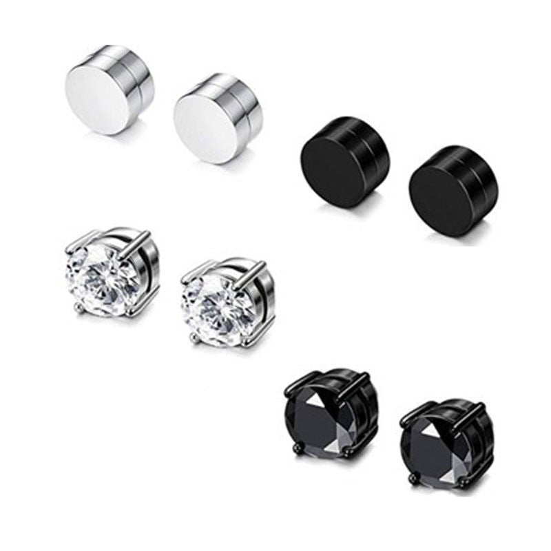 Stainless Steel Magnetic Stud Earrings for Men Women Unisex, 6/8mm 4-Prong Round CZ Inlaid Magnetic Earrings Non-Piercing Clip On Studs - Fitiny