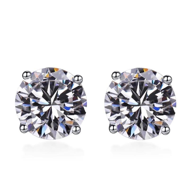 S925 Multicolor Moissanite 4-Prong Stud Earrings, 10 Color 0.5-3ct D-Grade VVS Certificate, Unisex Hypoallergenic Sterling Silver Gift - Fitiny