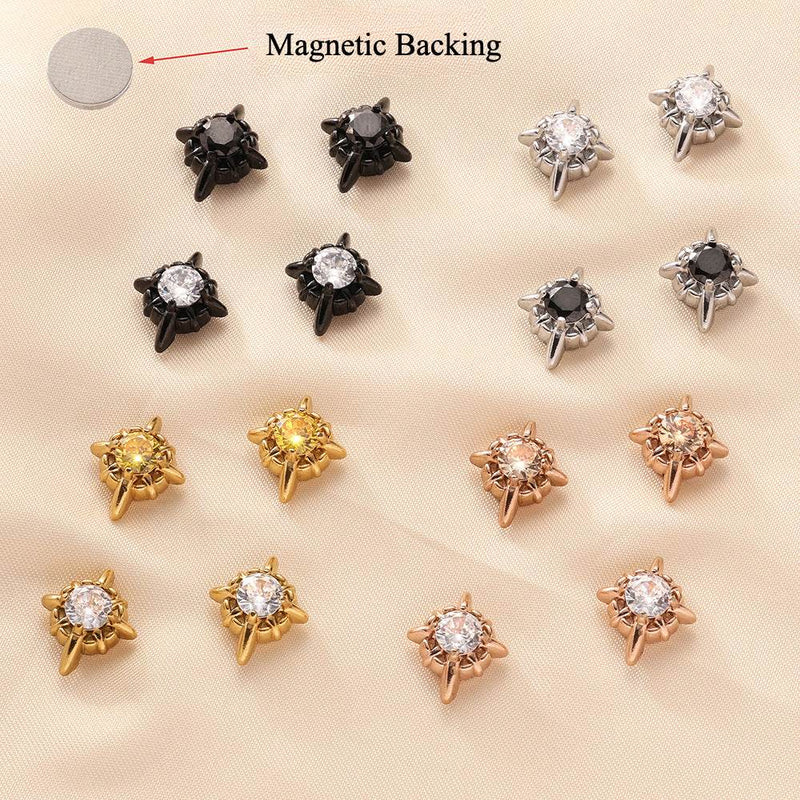 Multicolor Stainless Steel Magnetic 4-Pointed Star CZ Stud Earrings for Men Women, Round Cubic Zirconia Inlaid Magnetic Earrings Non-Piercing Clip On Stud Earring - FITINY Jewelry