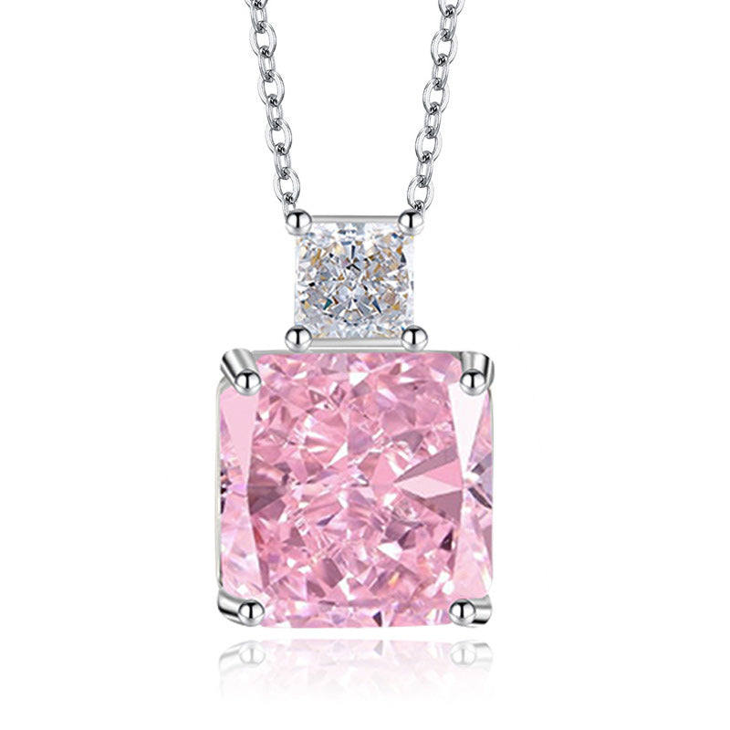 Multicolor Ice Flower Cut CZ Dual Cushion Pendant Necklace, 12*12mm 5A Cubic Zirconia, Dainty Luxe Pendant