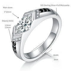 Bague Moissanite Marquise – Contraste Noir & Blanc 1,26ct en Argent Sterling 925 avec Plaquage Or 18K