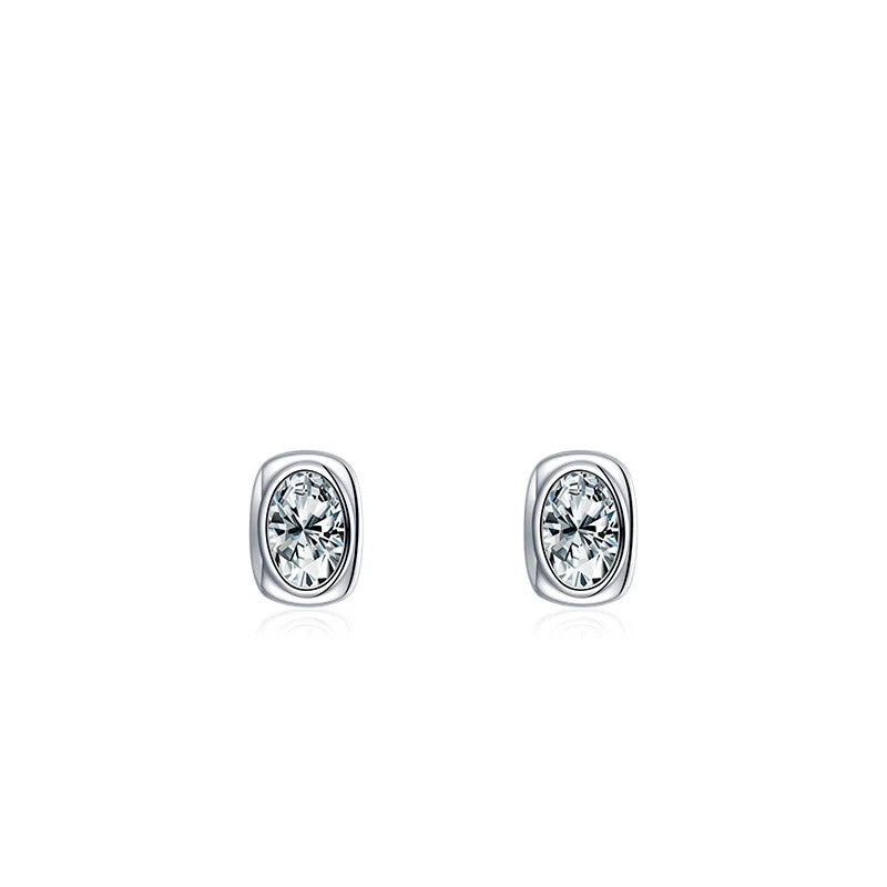 Geometric Square Sterling Silver Stud Earrings with Simulate - Front View - FITINY Jewelry