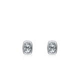 Geometric Square Sterling Silver Stud Earrings with Simulated Diamonds