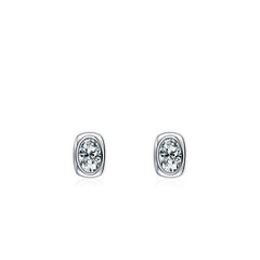 Geometric Square Sterling Silver Stud Earrings with Simulate - Front View - FITINY Jewelry