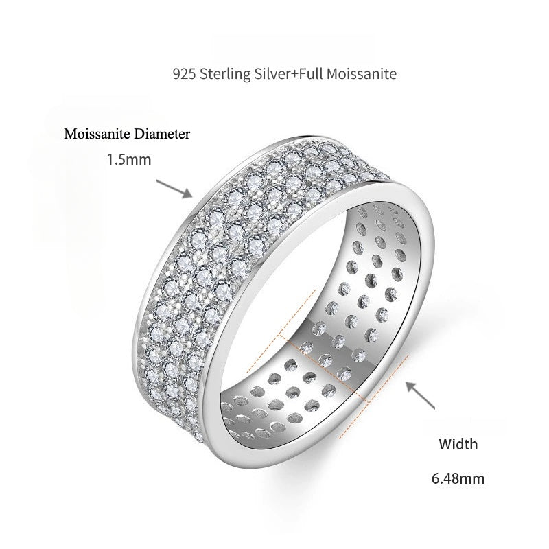 S925 Moissanite Matching Couple Eternity Bands Wedding Rings, Two-Row 1ct & Three-Row 1.8ct, D-Grade VVS, 18K White Gold Plated Unisex Rings