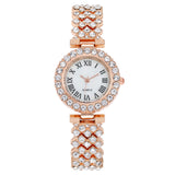 Luxury Women’s Rhinestone Quartz Watch with Diamond-Studded Dial & Bracelet, Shiny Quartz Movement Accurate Time Adjustable Strap Exquisite Electroplated Stainless Luxury Wrist Decoration Watch