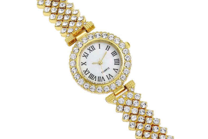 Luxury Women’s Rhinestone Quartz Watch with Diamond-Studded Dial & Bracelet, Shiny Quartz Movement Accurate Time Adjustable Strap Exquisite Electroplated Stainless Luxury Wrist Decoration Watch