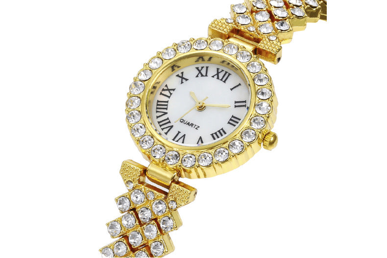 Luxury Women’s Rhinestone Quartz Watch with Diamond-Studded Dial & Bracelet, Shiny Quartz Movement Accurate Time Adjustable Strap Exquisite Electroplated Stainless Luxury Wrist Decoration Watch