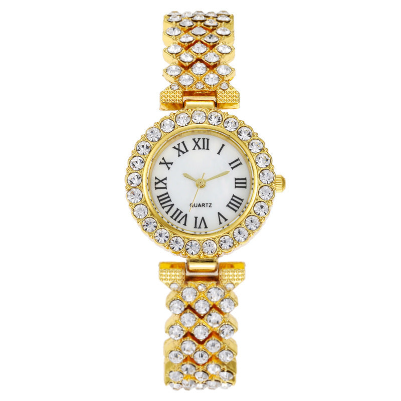 Luxury Women’s Rhinestone Quartz Watch with Diamond-Studded Dial & Bracelet, Shiny Quartz Movement Accurate Time Adjustable Strap Exquisite Electroplated Stainless Luxury Wrist Decoration Watch