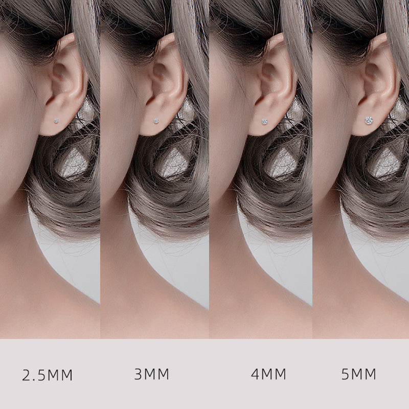 S999 Dazzling Minimalist CZ Stud Earrings, 2-8MM Cubic Zirconia Hypoallergenic Pure Sterling Silver Tiny Earrings for Sensitive Ears Daily - Fitiny