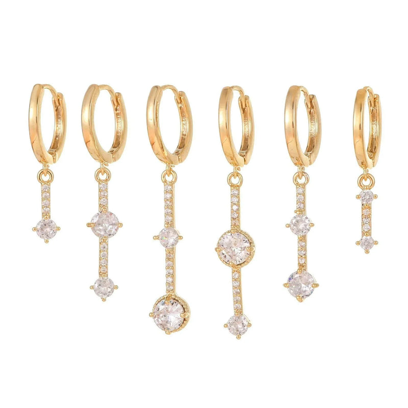 6 Pieces Crystal Cascade Drops Earring Set, 18k Gold Hoop wi - Front View - FITINY Jewelry