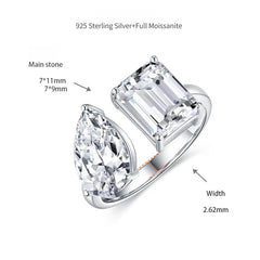 Classic Double-Stone Emerald-Cut Moissanite Ring in Sterling - Detail View - FITINY Jewelry