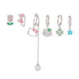 Multi Sets of Blue Flower Pierced Earrings, 4-6pcs, 18k Gold Plated Stud Drop Hoop Huggie Cuff Chain, S925 Needle, Stacked Lobe Designs with Dazzling Zirconia