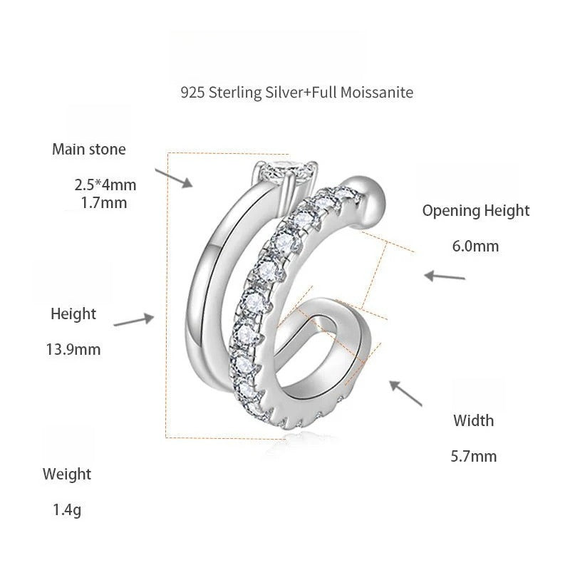 Geometric Moissanite Ear Cuffs – Hypoallergenic Sterling Sil - Front View - FITINY Jewelry