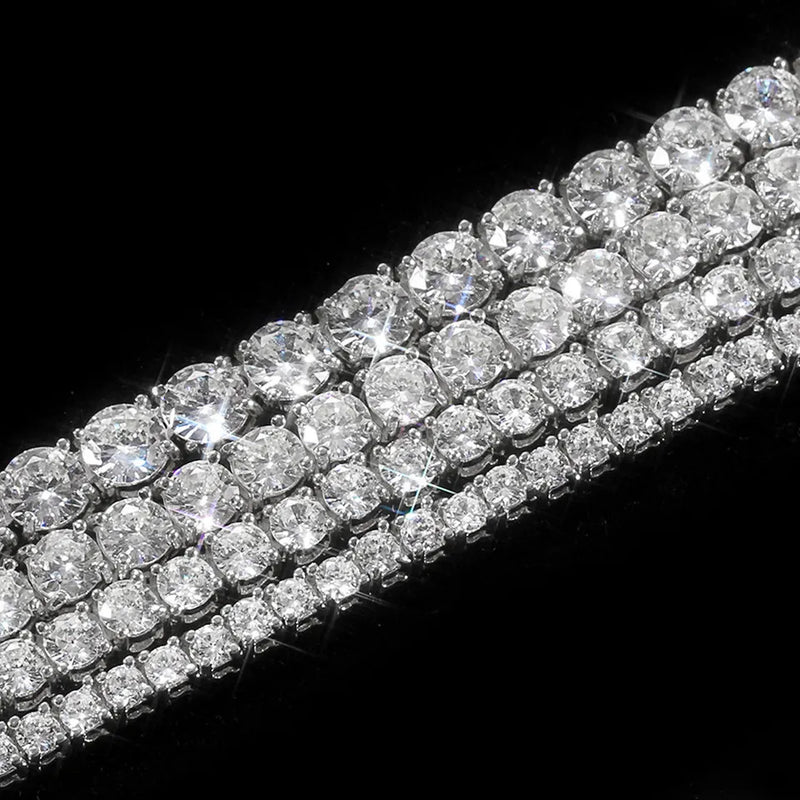 VVS1 Moissanite S925 & 14K Tennis Chain Iced Out Necklace and Bracelet, 6–26 Inch, 2–6.5mm Round Cut D-Grade Certified Moissanite, Sterling Silver White Gold Plated, Hypoallergenic Hip Hop Jewelry