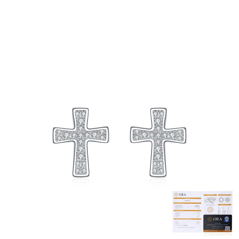 Minimalist Cross Stud Earrings in Sterling Silver with Moiss - Detail View - FITINY Jewelry