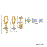 Multi Sets of Blue Flower Pierced Earrings, 4-6pcs, 18k Gold Plated Stud Drop Hoop Huggie Cuff Chain, S925 Needle, Stacked Lobe Designs with Dazzling Zirconia