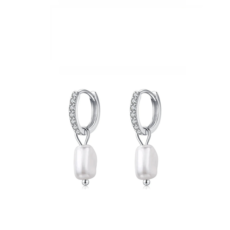 Baroque Pearl Hoop Earrings in Sterling Silver with Sparklin - Side View - FITINY