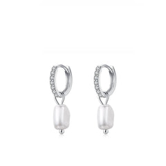 Baroque Pearl Hoop Earrings in Sterling Silver with Sparklin - Side View - FITINY
