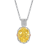 Multicolor Ice Flower Cut Oval CZ Pendant Necklace, 10*14mm 8A Cubic Zirconia, Two-Tone Pave CZ Halo with Pavé Top Frame, Adjustable Chain, Dainty Luxe