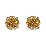 S925 Champagne Gold Moissanite 4-Prong Stud Earrings, 0.5-3ct D-Grade VVS Certificate, Unisex Hypoallergenic Sterling Silver Gift