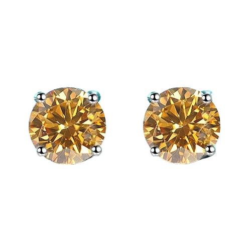 S925 Champagne Gold Moissanite 4-Prong Stud Earrings, 0.5-3ct D-Grade VVS Certificate, Unisex Hypoallergenic Sterling Silver Gift