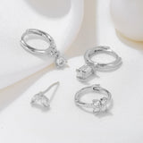 4 Pieces Geometric Zircon Stud Earring Set, 18k Gold Plated Ear Studs and Drops, Trendy Sweet Cool Earrings, S925 Needle, Stacked Lobe Designs with Dazzling Zirconia