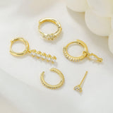 5 Pieces Simple Clover Single-Row Serrated Ear Cuff Earring Set, 18k Gold-Plated  Teardrop Zircon Earrings, S925 Needle, Stacked Lobe Designs with Dazzling Zirconia