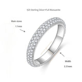 S925 Moissanite Three-Row Matching Couple Eternity Bands, Narrow 0.8ct & Wide 2.4ct Full Pave Rings, 18K White Gold Plated, US Size 4.5–10