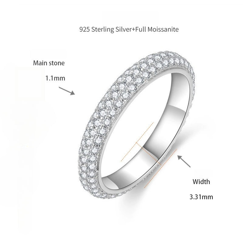 S925 Moissanite Three-Row Matching Couple Eternity Bands, Narrow 0.8ct & Wide 2.4ct Full Pave Rings, 18K White Gold Plated, US Size 4.5–10