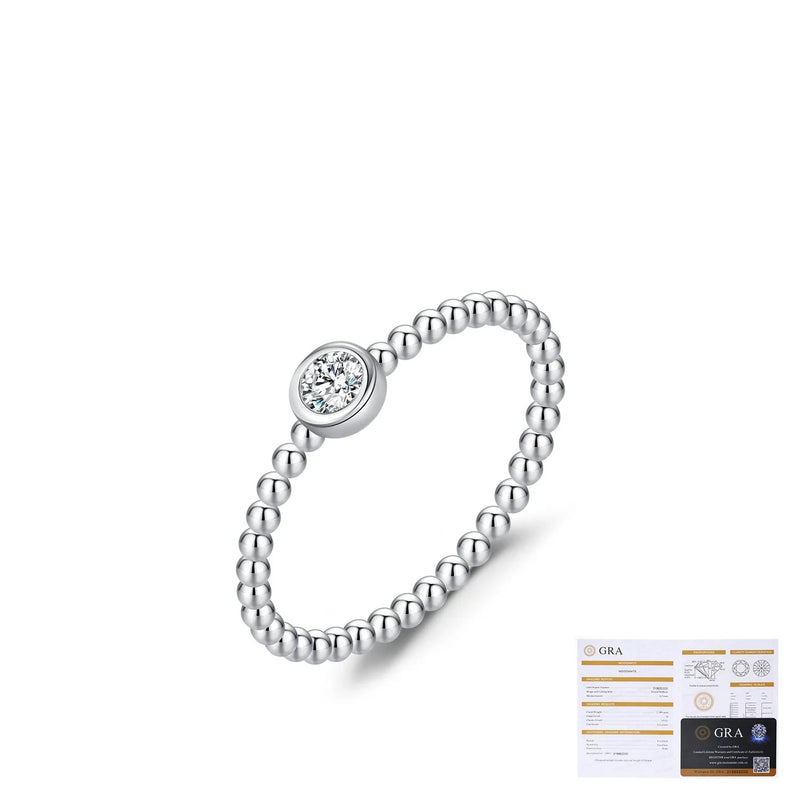 Round Moissanite Accent Ring in Sterling Silver – Minimalist - On Model View - FITINY