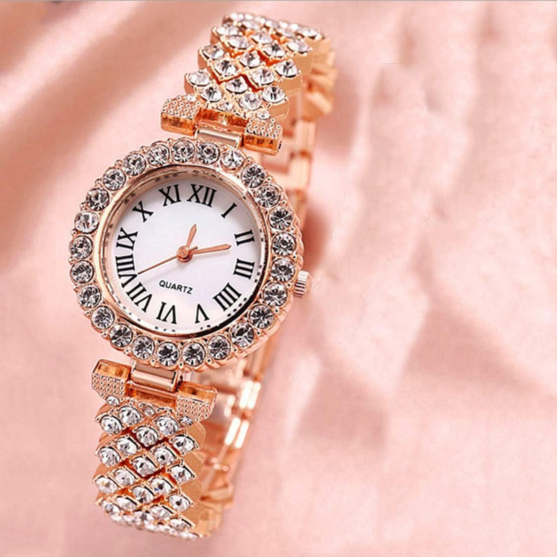 Luxury Women’s Rhinestone Quartz Watch with Diamond-Studded Dial & Bracelet, Shiny Quartz Movement Accurate Time Adjustable Strap Exquisite Electroplated Stainless Luxury Wrist Decoration Watch