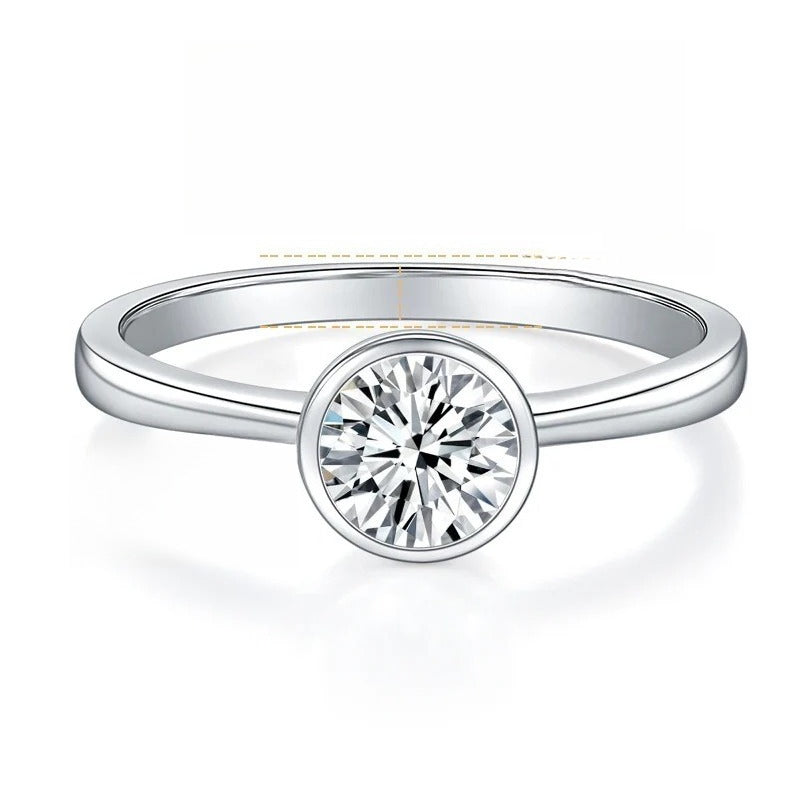 Geometric Round Moissanite Ring in Sterling Silver – 1 Carat - Front View - FITINY Jewelry