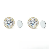 Stainless Steel Magnetic CZ Round Halo Stud Earrings for Men Women, Round Cubic Zirconia Inlaid Magnetic Earrings Non-Piercing Clip On Stud Earring - Fitiny