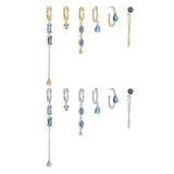 6 Pieces Long Tassel Vintage Earring Set with Micro-Pavé Dazzling Blue Zircons, 18k Gold Plated Ear Studs & Ear Drops, S925 Needle, Stacked Lobe Designs with Dazzling Zirconia