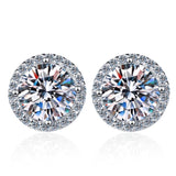 S925 Multicolor Moissanite Round Halo Stud Earrings with Threaded Needle, 8 Color Options, 0.1-3ct D-Grade VVS, Sterling Silver Jewelry for Men Women