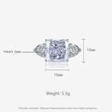 Multicolor Ice Flower Cut Square CZ Adjustable Ring, Blue & Green 10*10mm 8A Main Cubic Zirconia, Two Heart Side CZ, Dainty Luxe