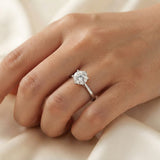 Woman wearing the S925 6-prong moissanite solitaire engagement ring